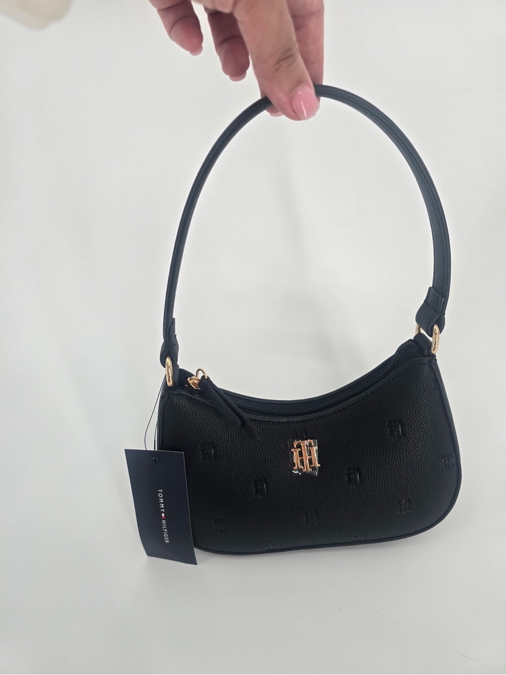 Tommy Hilfiger Black Shoulder Bag with Gold Logo